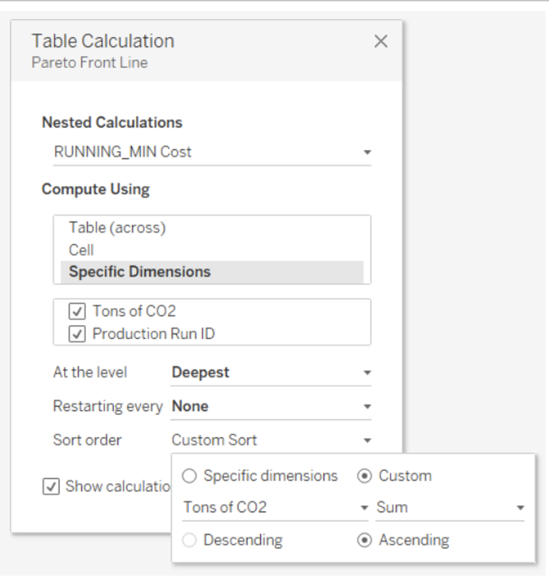 Table Calculation for RUNNING_MIN Cost