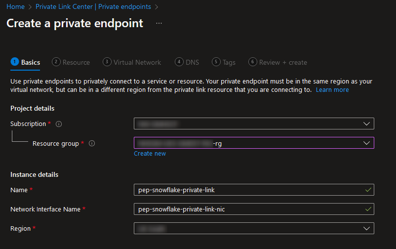 Create a private endpoint in Azure - Resource
