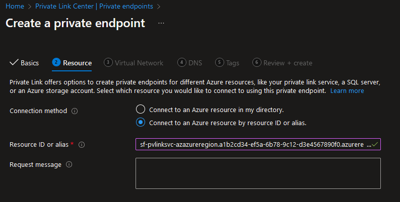 Create a private endpoint in Azure - Resource ID or alias