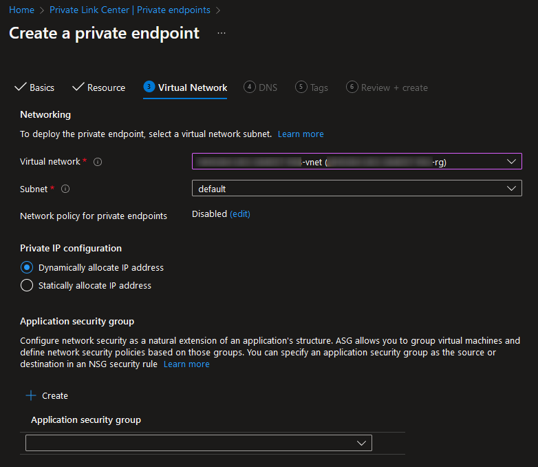 Create a private endpoint in Azure - Virtual Network