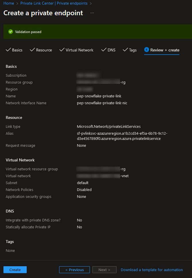 Create a private endpoint in Azure - Review