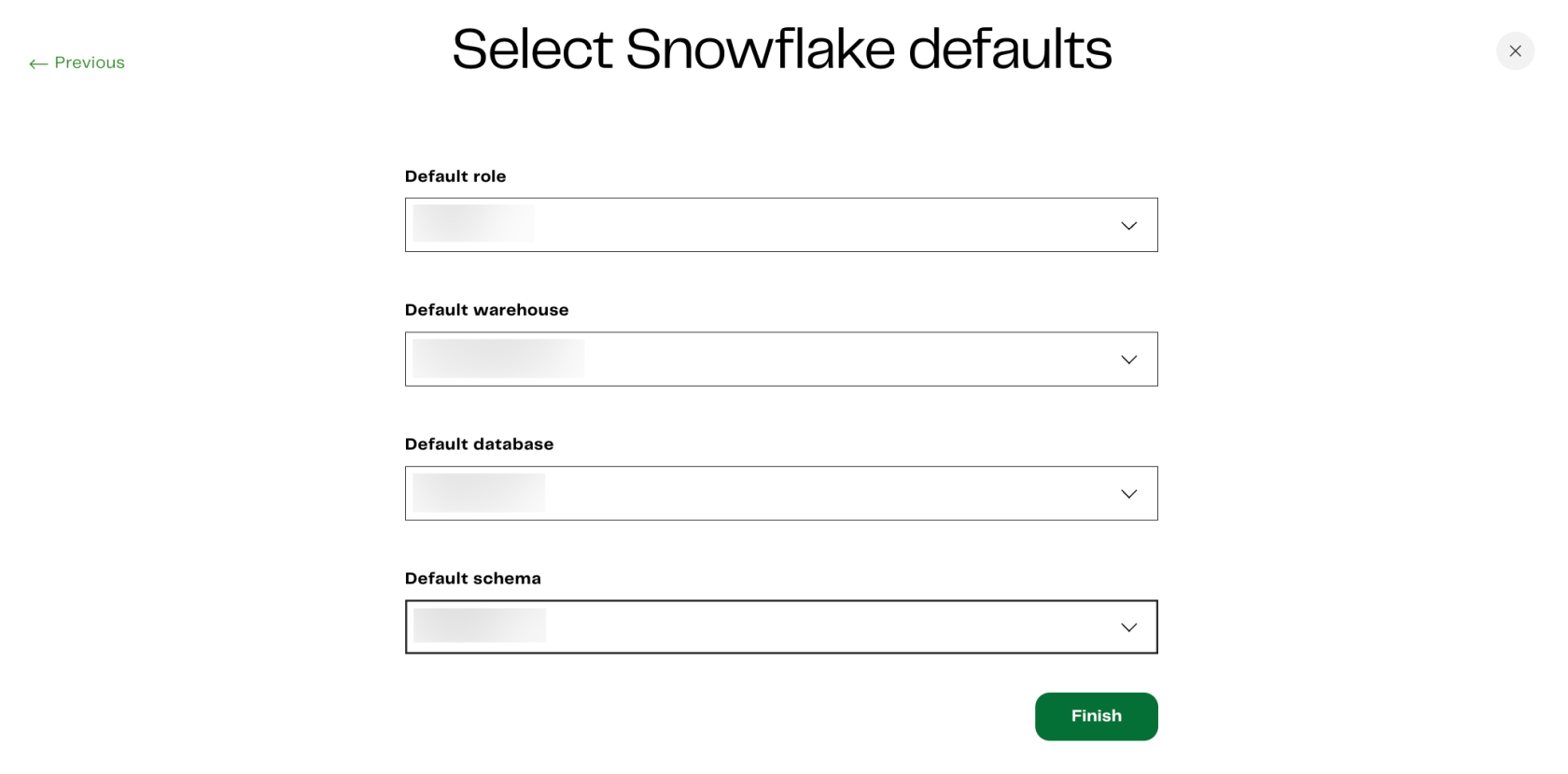 Select Snowflake defaults in Matillion DPC