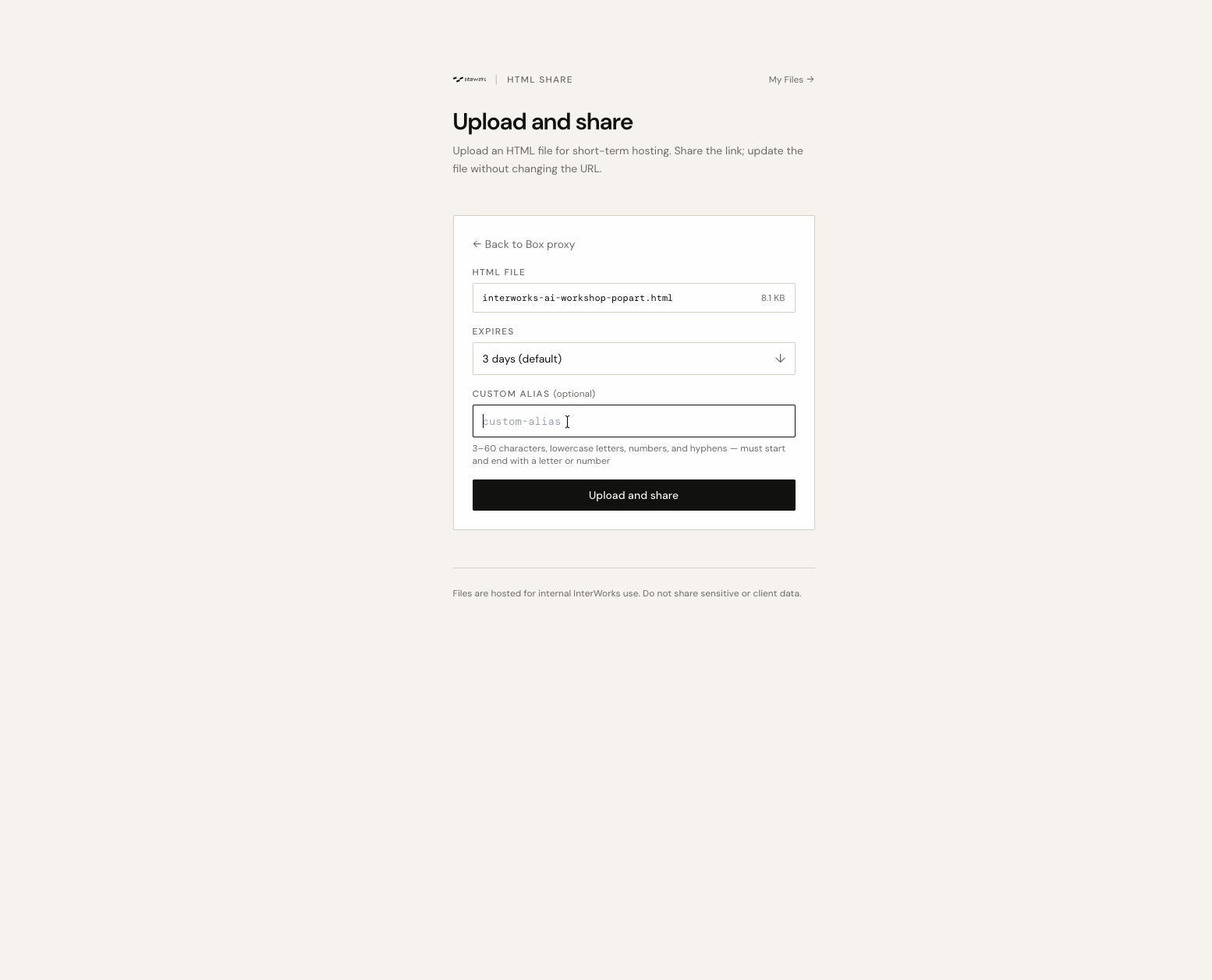 demo of the html share upload process