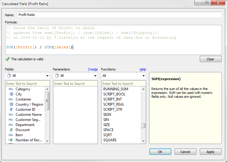 Calculated Field Comment