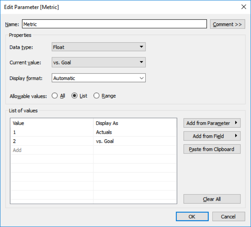 Edit parameters