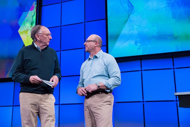 Jack Dangermond (Esri Founder and President) and Jim McKenny (ArcGIS Program Manager) say hello.
