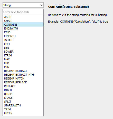 Tableau String functions list