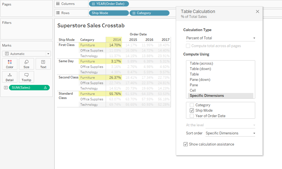 Tableau dimensions in table calculations