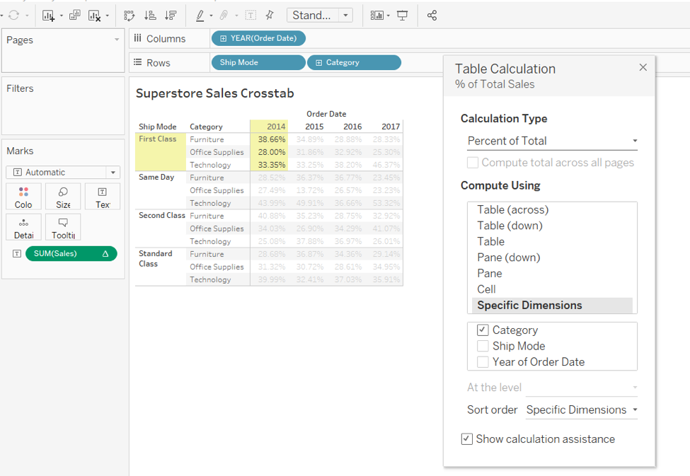 Tableau dimensions in table calculations