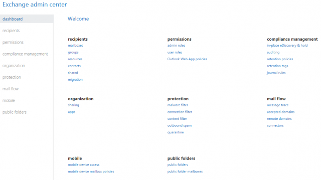 Exchange admin center