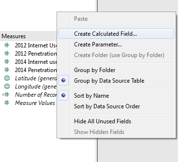 Tableau: Create Calculated Field