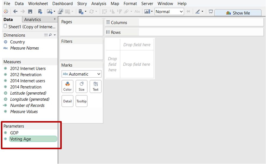 Tableau parameters