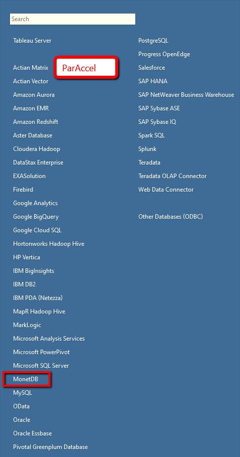 Tableau 9.2: ParAccel