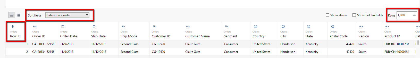 Tableau 9.2: 1,000 rows