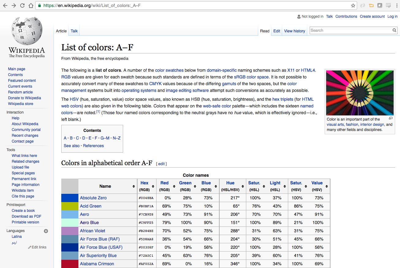 Wikipedia colors