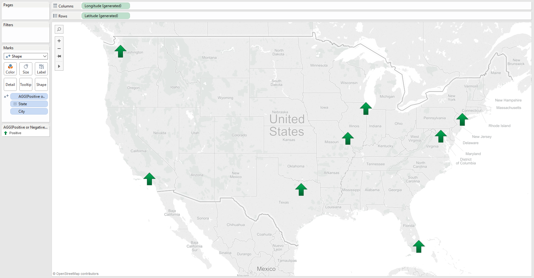 Upward facing arrows on a Tableau map