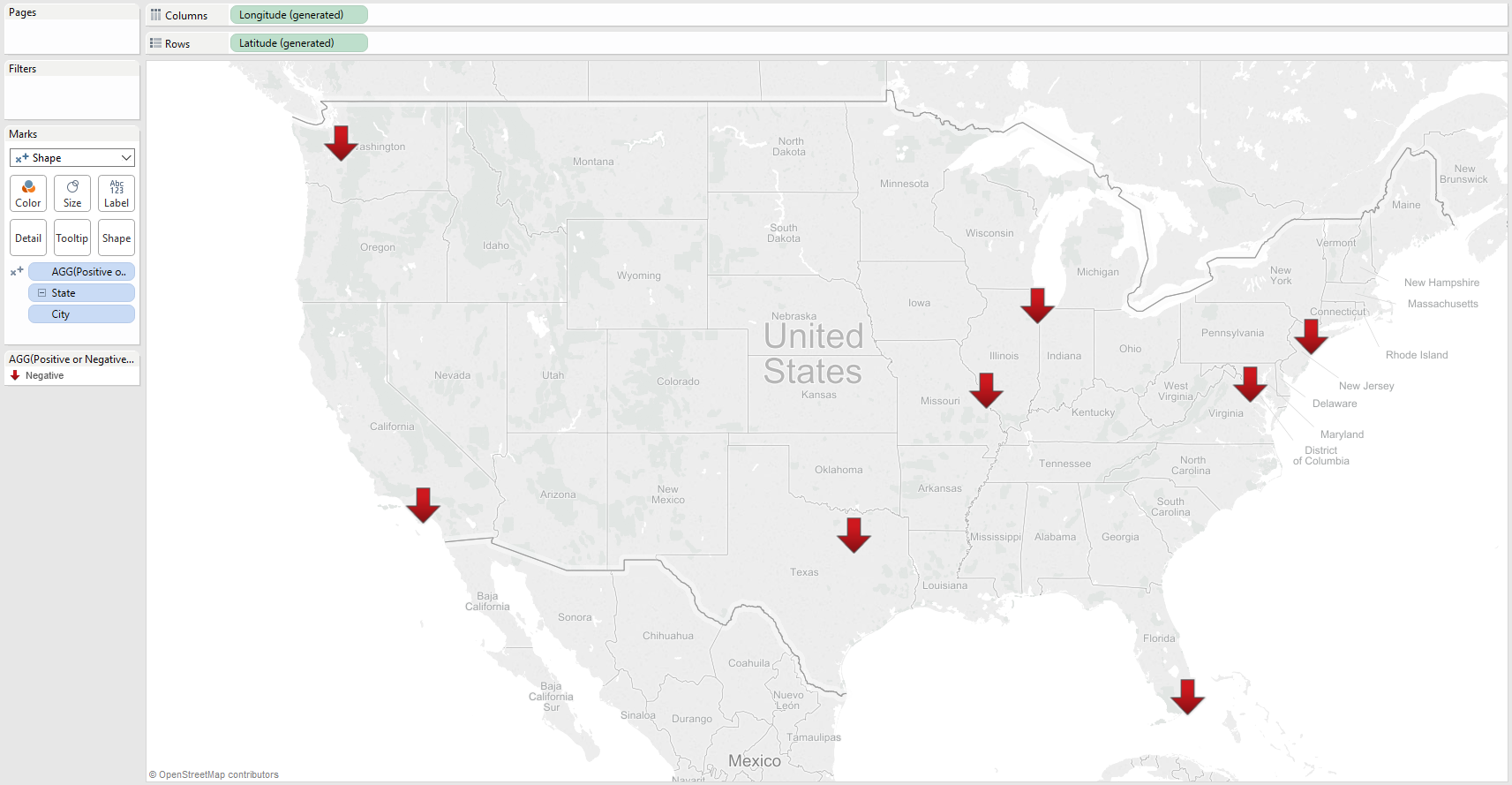 Downward facing arrows on Tableau map