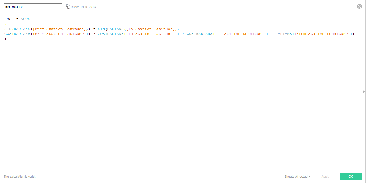 Trip Distance calculation in Tableau