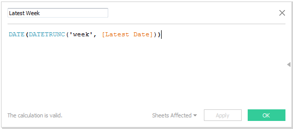 Latest Week Tableau calculation