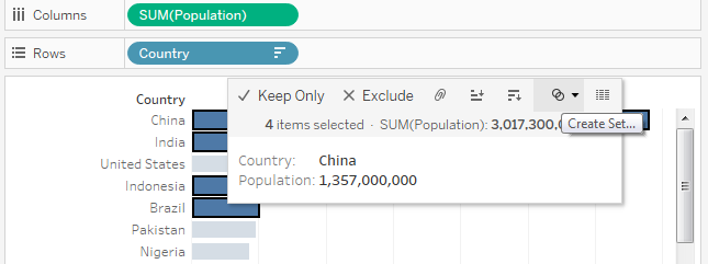 Tableau > Create Set