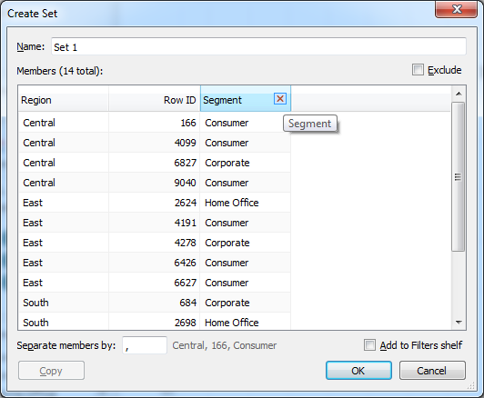 Remove dimensions in set