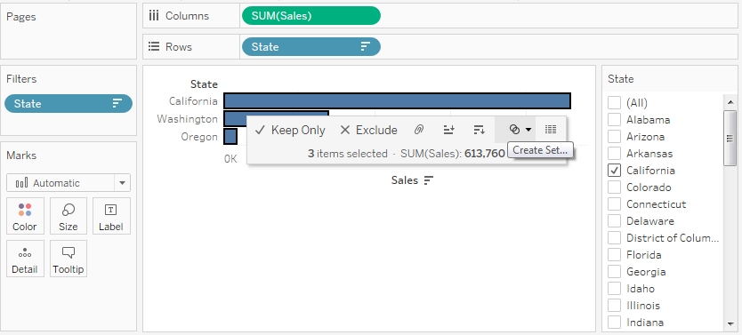 Select states and select Create Set