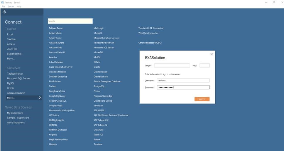 EXASOL Tableau connection