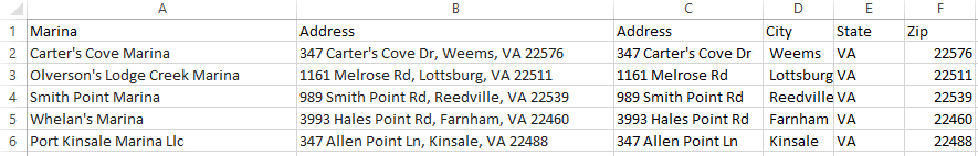 Addresses CSV