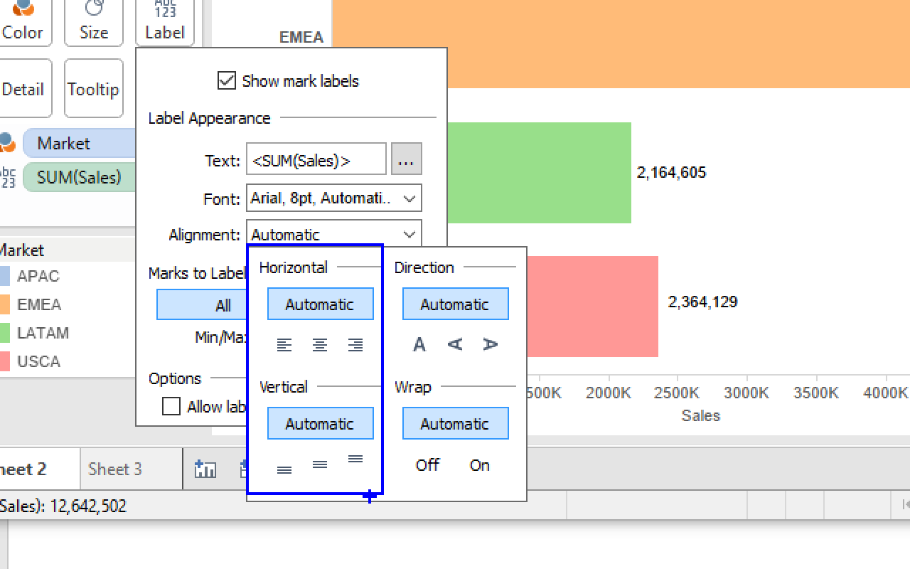 Tableau Label Inside Pie Chart