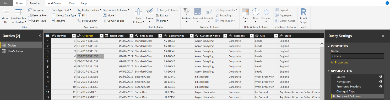 Power BI > Queries > Orders