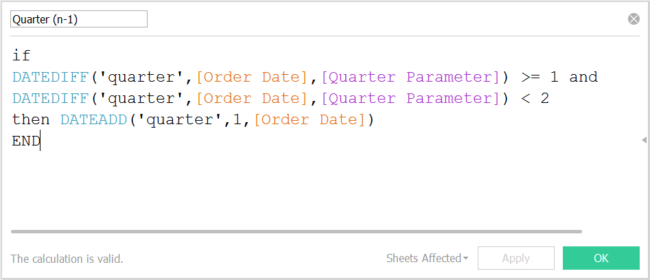 Quarter (n-1) calculation in Tableau