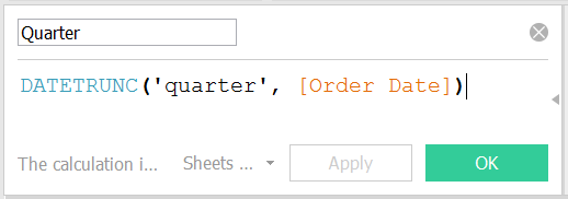 Quarter DATETRUNC calculation in Tableau