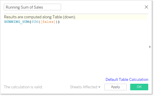 Running Sum of Sales calculation