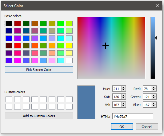 Select Color menu