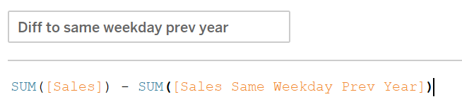 Diff to same weekday prev year calculation