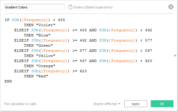 Tableau calculated field for color frequencies