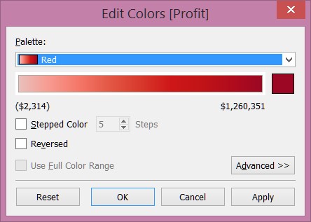 Red sequential color palettes in Tableau
