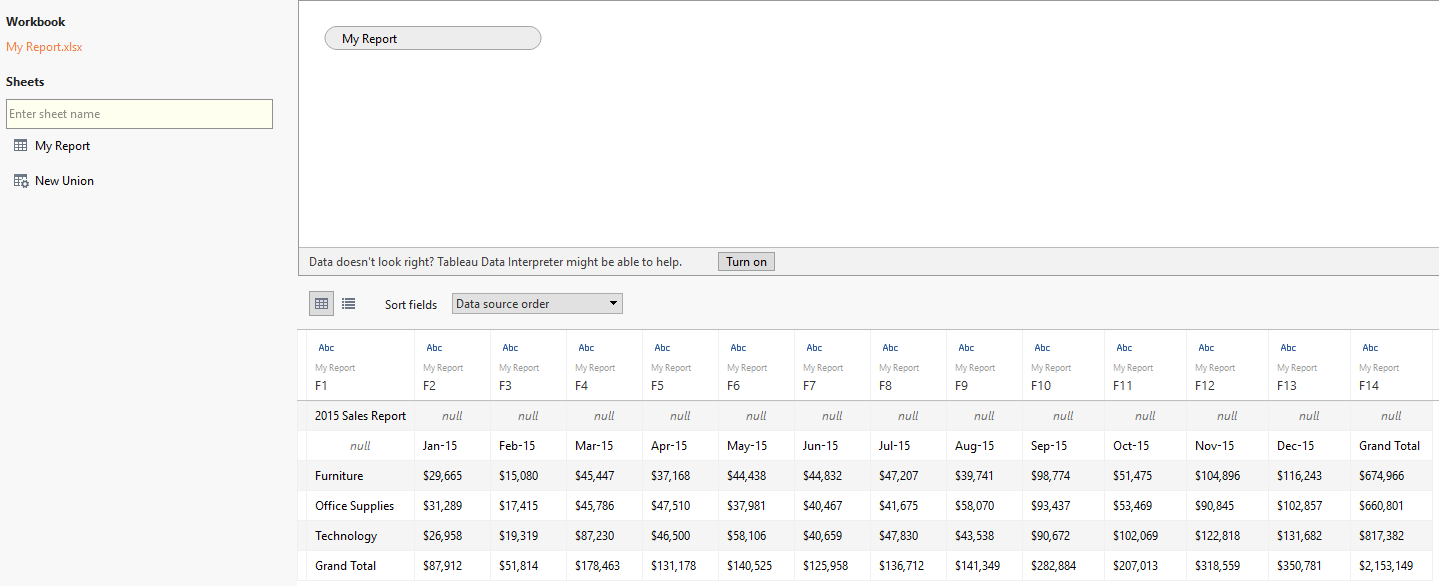 Connect to report in Tableau