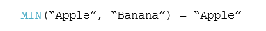 MIN(“Apple”, “Banana”) = “Apple”