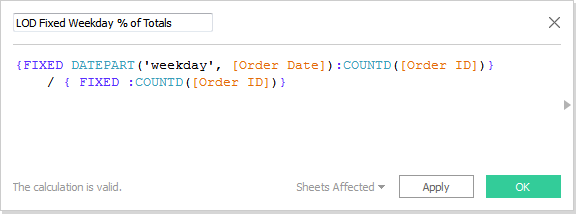 LOD Fixed Weekday % of Totals