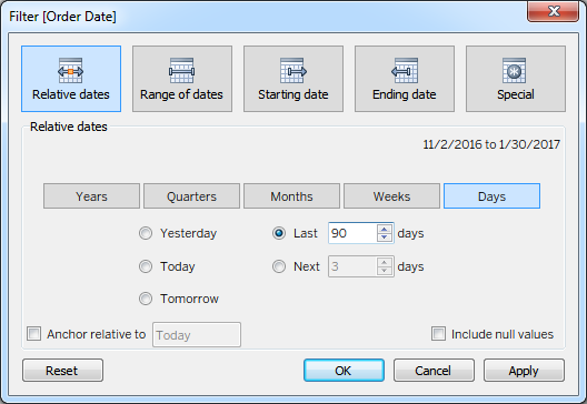 Relative dates - 90 days