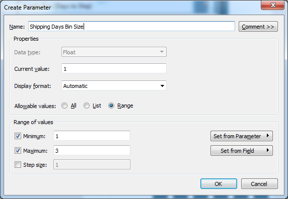 Tableau parameter settings