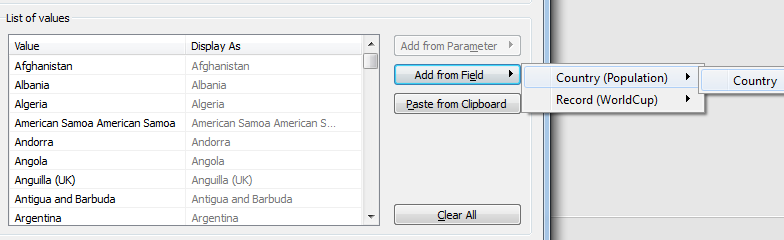 Add from field Country (Population) Country