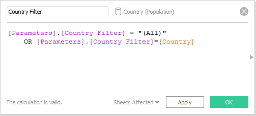 Tableau Country Filter calculation