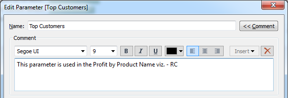 Tableau: Edit Parameter - Comment