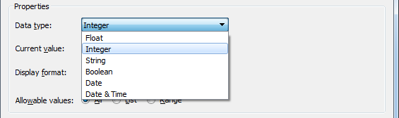 Tableau: Parameter Properties - Data Type