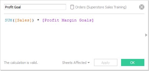 New calculated field for Profit Goals