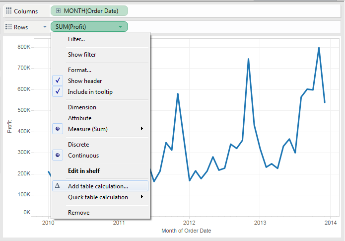 Add table calculation in Tableau