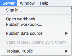 Tableau > Server > Publish Workbook