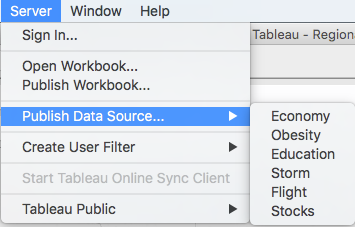 Tableau > Server > Publish Data Source